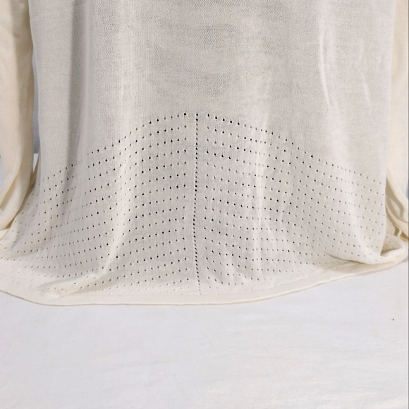 August Moon Cream Rayon Thin Knit Eyelet Criss Cross Cut-Out Sleeve Cardigan - Picture 6 of 14